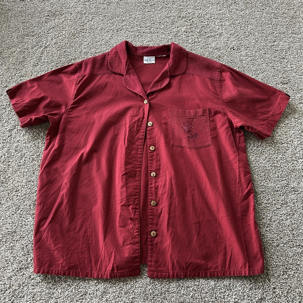 Bobbie Brooks Shirt Womens 2X Red Button Up Embroidered Pocket Collared Top